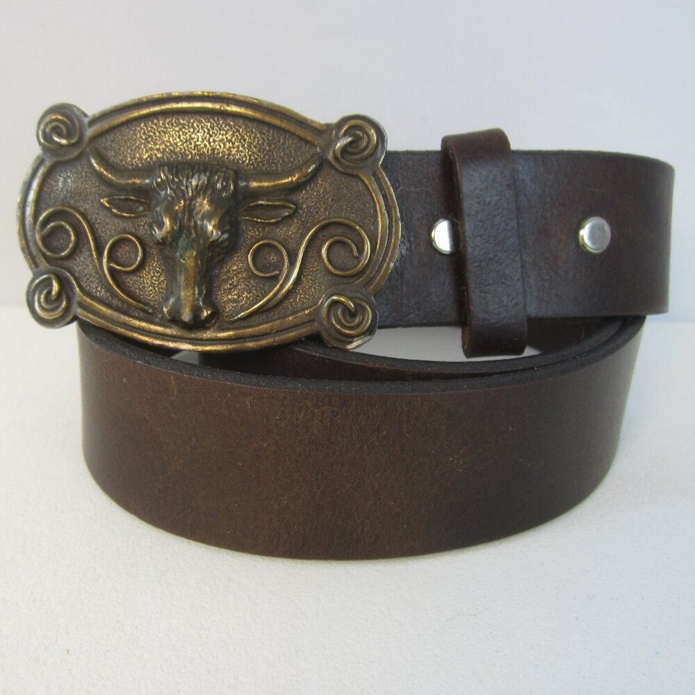 Vtg Kaymen B Men 32 Heavy  Brass Steer Snap Buckle Rodeo Western Fits 31-34 USA